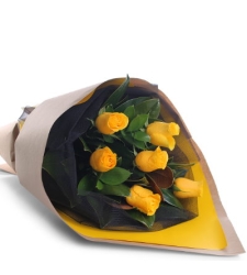 6 Yellow Roses Bouquet with Greenery