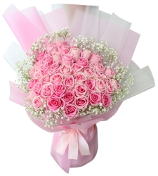 48 Pink Roses in Bouquet