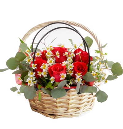 Lovely Basket of 12 Red Color Roses